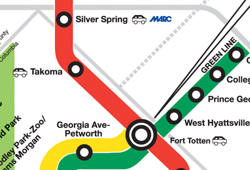 A detail of part of the red line, where the two-train collision occurred at 5 p.m.