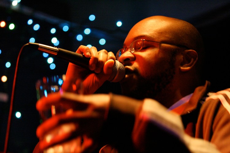 IndyGround LLC hip-hop artist Bustrip freestyles a song and a beat on March 5, 2007, at the Sapphire Lounge. Hailing from Tulsa, Okla., Bustrip has joined forces with seven other rappers to form a new record label in Columbia.