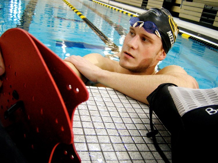 Byron Carlisle awaits instruction during swim practice in the Student Recreation Complex on Nov. 9, 2006. Carlisle, who is a competitive swimmer on the University of Missouri swim team, was diagnosed with ADD and dyslexia in the fourth grade.